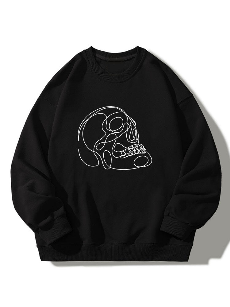 Skull Line Print Crew Neck Relaxed Sweatshirt